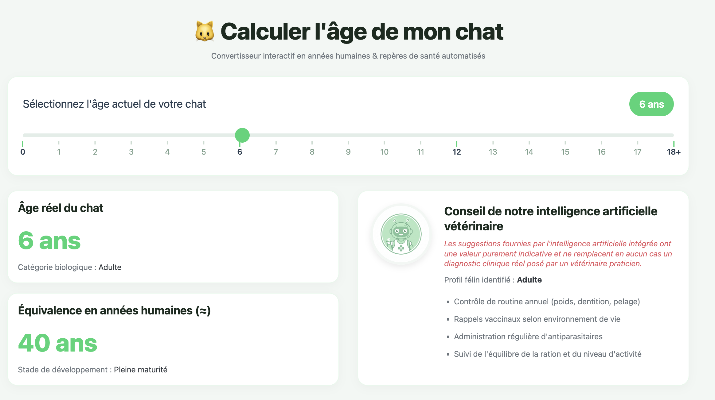 Aperçu Calculateur Âge Chat et Chien